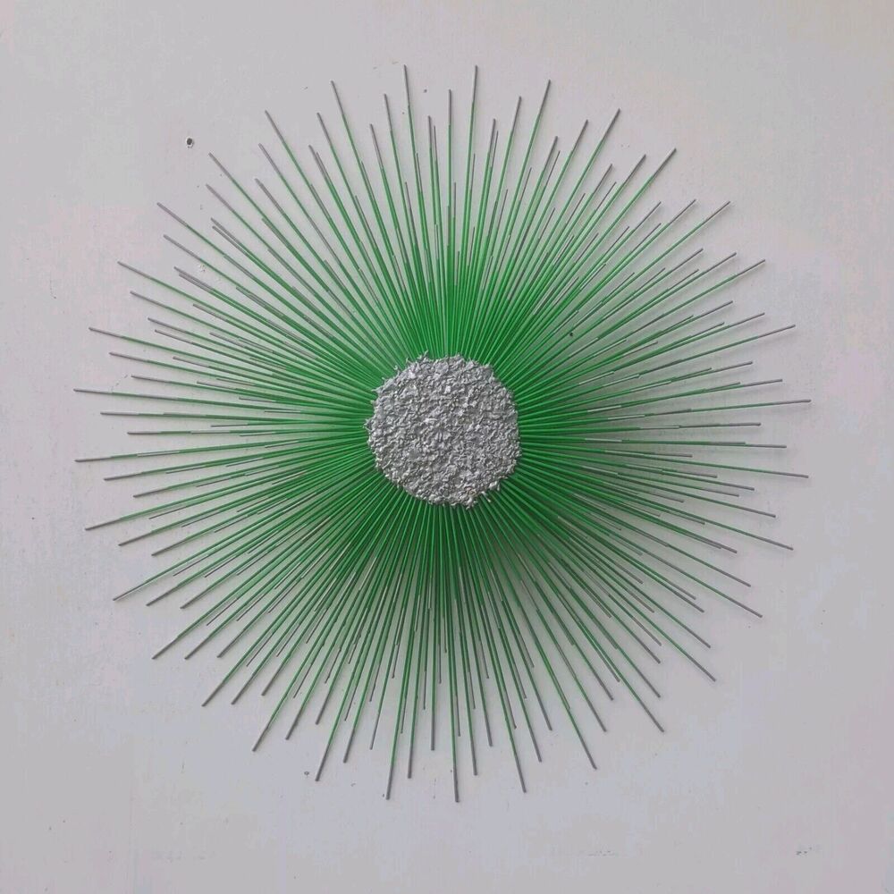 Sunburst Wall Sculpture Florescent Bright Neon Green And Silver Glow In The Dark